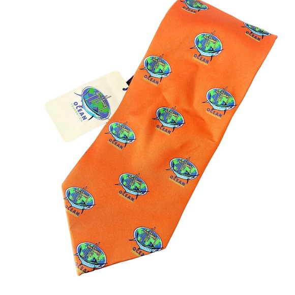 GUY HARVEY Ocean Foundation Marlin Print 4" x 58" Mens 100% Silk Orange Tie NWT - Picture 8 of 8